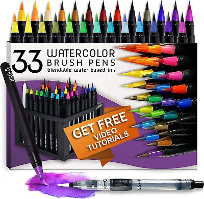 $20.99 • Buy IGNART 33Pc Watercolor Brush Pens Set - With Desk Stand - 30 Flexible Nylon Tips