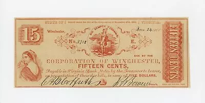 1861 15c Corporation Of Winchester VIRGINIA (Upham Facsimile) Note • $69