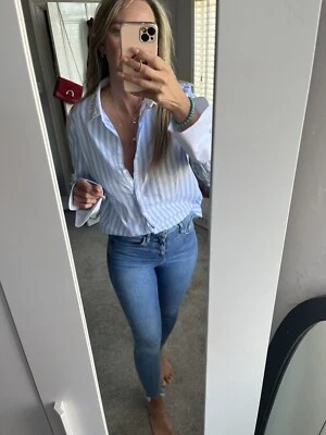 £1.04 • Buy River Island Light Blue Denim High Waisted Jeans UK 10 Frayed Zara Blogger