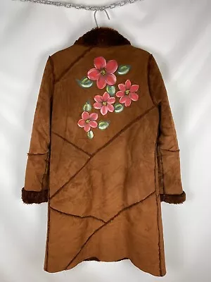 Kenzo Jeans Vintage Leather Suede Coat Painted Flower Print • $105