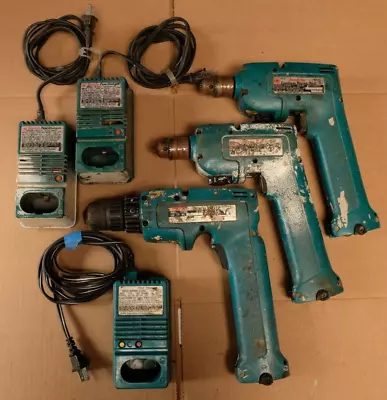 Lot Of 3 Makita 9.6v Drills And Chargers - Untested - 6012HD & 6095D • $29.99