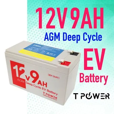 Tpower 12v 9ah AGM Rechargeable Sealed Lead Acid EV Battery F EBike Scooter • $29.50