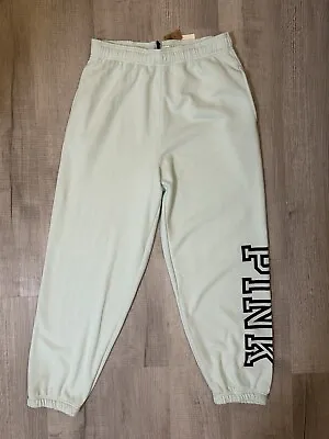 Victoria’s Secret PINK Campus Sweatpants Mint Fleece Size Large~ Minor Defect • $39.99