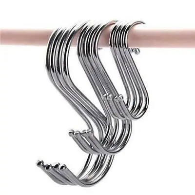 Stainless Steel S Hooks 10 PCS Kitchen Meat Pan Utensil Clothes Hanger Hanging • £2.99