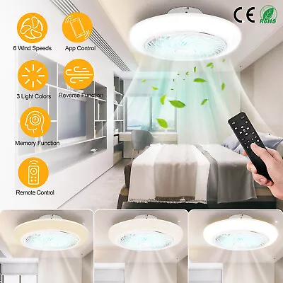 Modern Ceiling Fans With 3-Color LED Light Fan Remote Round Pendant Fan Lamp NEW • $66.33