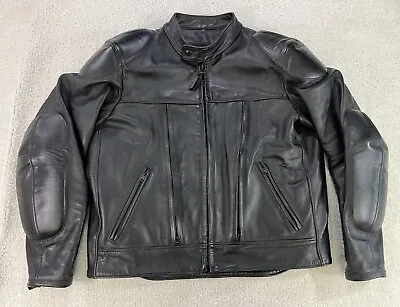 Vtg Johnson Leathers SF Black Leather Motorcycle Jacket Vented Armored Mens 48 • $215