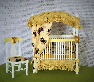 Dolls House 1:12th Scale Honey Bee Design  Cot/Crib  Bedding And Chair- Yellow • $104.81