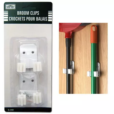 2 Pack Broom Clips Holder Mop Mount Hanging Wall Hook Grip Handle Home Organizer • $5.37