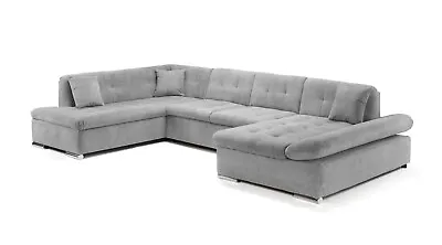 £1199 • Buy Corner Sofa Bed U Shape With Storage Grey Leather And Fabric - Honeypot Bergen