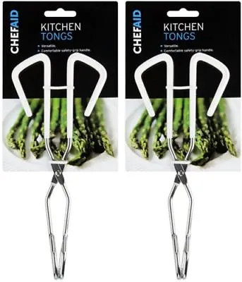 £6.50 • Buy 2x Chef Aid Chrome Kitchen Cooking Food Tongs - Ideal For Grills BBQ Salads
