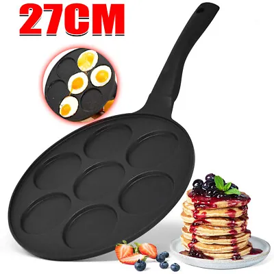 7 Hole Frying Pot Pan Non-stick Egg Pancake Steak Hamburg Omelet Pan Breakfast • £13.89