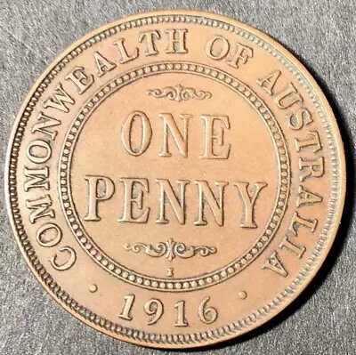 1916 Penny Australian PreDecimal Coin 1d KGV Ungraded Lot 101 • $39.95