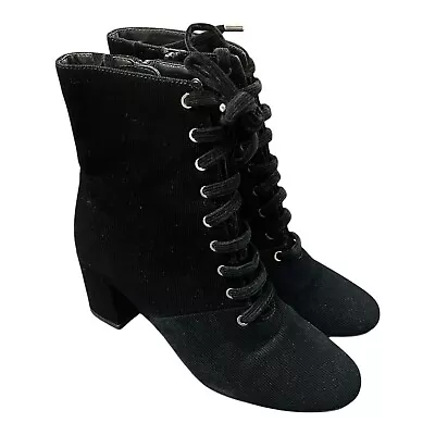 M&S Marks & Spencer  Insolia Black Heeled Boots Lace Up Cord Size 5.5UK • £14.99