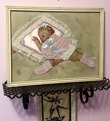 1930s Litho ALL TUCKERED OUT By Maud Tousey Fangel 3D Crochet Nursery Art Print • $34.95