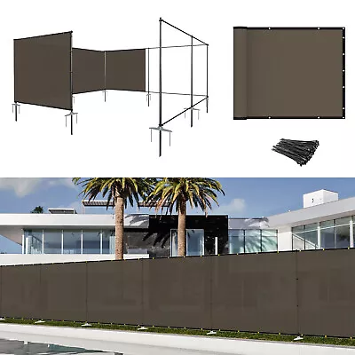 Outdoor Divider Privacy Fence With Iron Poles Dog Fence 5/6FT Light Brown 240GSM • $136.84