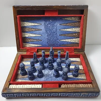 Vintage Backgammon Set Aztec Mayan Carved Mexican Stone Tiled Wood Dual Chess • $74.49