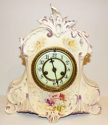 Lovely Vintage Waterbury Porcelain Floral Parlor/mantle/boudoir 12  Tall Clock • $349.99