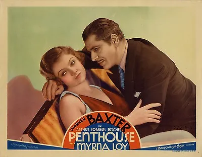 PENTHOUSE (1933) Lobby Card Ft. Myrna Loy Warner Baxter In ART DECO Opulence  • $450