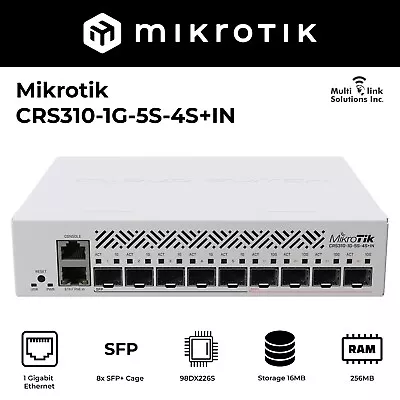 Mikrotik CRS310-1G-5S-4S+IN 10Gigabit Switch 1G Port 5 X SFP Ports 4 X SFP+ Port • $208