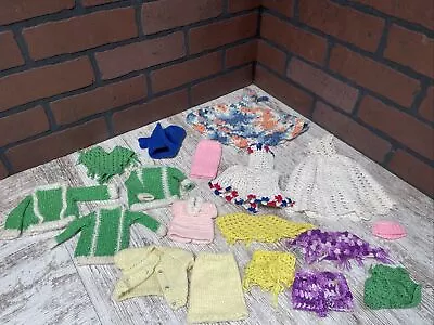 Vintage Crochet Knit Fashion Doll Dresses & Clothing Barbie Size 18 Piece Lot • $26.24