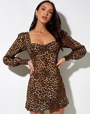 BNWT Motel Rocks Leopard Dress Square Neck Long Sleeve Tielo Size Med  • $7.47