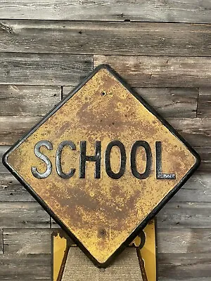 Vintage School Crossing Sign Metal Embossed Road Sign • $199.18