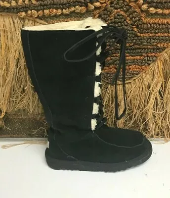  Ugg Australia Classic Mid Calf Black Sheepskin Boot Women Size 6 • $59.99