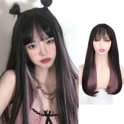 Lolita Wig Hanging Ear-dye Wig Ombre Long Straight Hair Anime Bangs Party Wig • £16