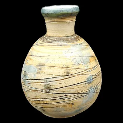 Handmade Signed Stoneware Pottery Bud Vase 5  Small Beige Rustic Farmhouse Boho • $20.88