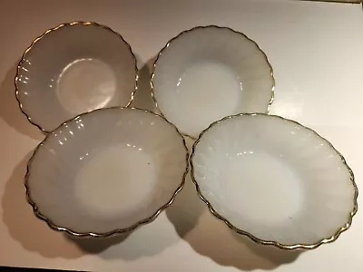 Anchor Hocking Milk Glass 4 Golden Shell Swirl 5  Berry Dessert Bowls • $11