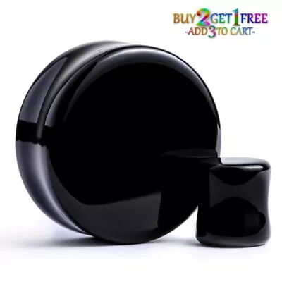 Pair 8g-1  BLACK ONYX STONE PLUGS Double Flare Gauges Organic Ear Tunnels 1056 • $6.95