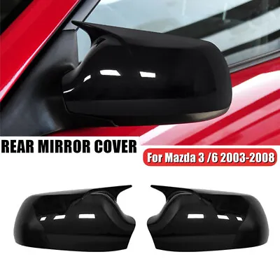 For Mazda 3 6 2003-2008 Gloss Black OX Horn Style Side Mirror Cover Cap Trim • $43.20