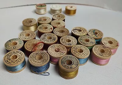 Vintage Belding Corticelli Silk Thread Silk Twist Lot Of 20 + Wooden Spools USA • $19.99