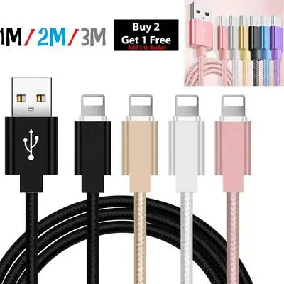 2M 3M Braided Charging Lead Charger USB Data Cable For Apple IPhone 11 XR XS 8 7 • £2.69