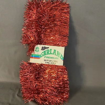 Vintage Christmas RED Christmas Tree Deluxe Garland NOS 20 Feet 3” USA • $13.99