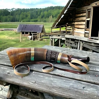 Brass Adorned Large 17  Viking War Horn Battle Trumpet Handmade Blow Horn Gift • $68