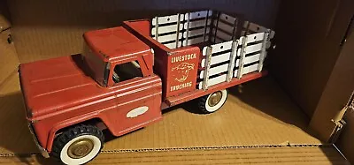 Vintage 1960's Structo Farms Red White Pressed Steel Stake Farming Truck • $85