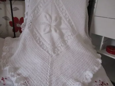  Beautiful  Hand Knitted /Crochet Baby Blanket/Shawl  White  New No Tags • £19.99