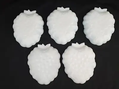 5 Vintage White Milk Glass Leaf Shape Candy Dish With Grape Design Serving Tray  • $16.35