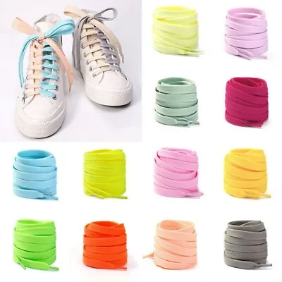 Shoe Laces Pair Flat Coloured Boot Ties Short Long Kids Adult Trainer 8mm Wide • £2.49