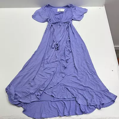 NWT Isabel Maternity Women's Purple Flutter Sleeve Ruffle Belted Wrap Dress Sz M • $9