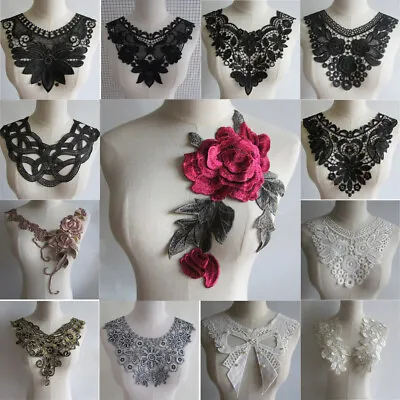 Flower Collar Applique Lace Embroidery Fabric Sew Craft Trims Neck Wedding Dress • £6.35