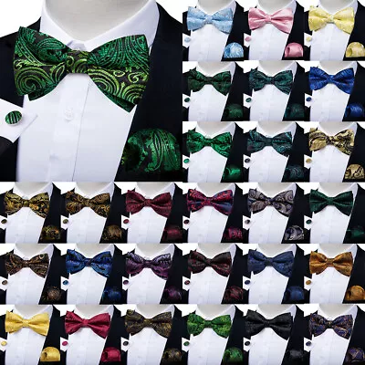 DiBanGu Mens Silk Self Bow Ties Pre Bowtie Paisley Hanky Cufflinks Set Xmas 3PCS • $6.26