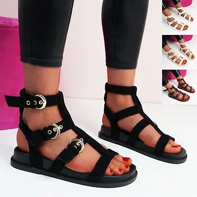 £18.99 • Buy Womens Ladies Gladiator Strappy Sandals Flat Platform Buckles Women Shoes Size