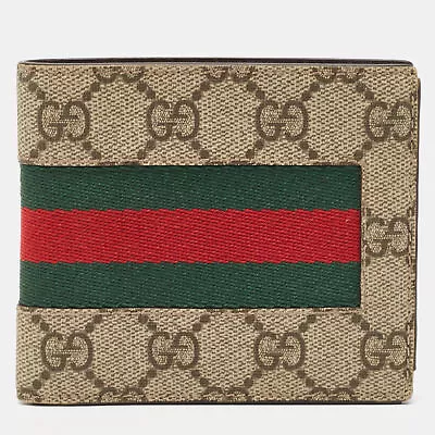 Gucci Beige GG Supreme Canvas Web Bifold Compact Wallet • $225.75