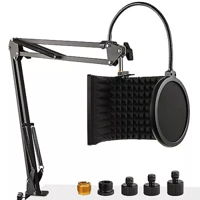 Microphone Isolation Shield With Mic Stand And Pop Filter Foldable Sound Shield • $57.42