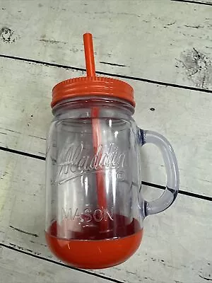 Aladdin Insulated Mason Jar Clear Tumbler Mug Cup Orange Bottom Lid And Straw • $6.79