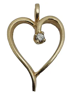 Vntg. 14k Y Gold Heart Pendant Natural Diamond Solitaire 3/4  • $124