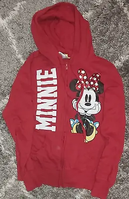 Minnie Mouse Girls Hoodie Small Age 3-5 Red Disney  Hooded Sweatshirt Jumper • £11.85