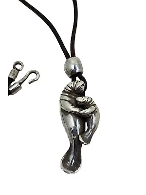 Vintage Signed Kabana Manatee Sterling Silver Pendant & Leather Cord Necklace • $100